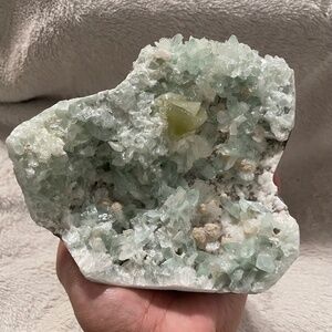 Pointed Green Apophyllite with Calcite and Gyrolite